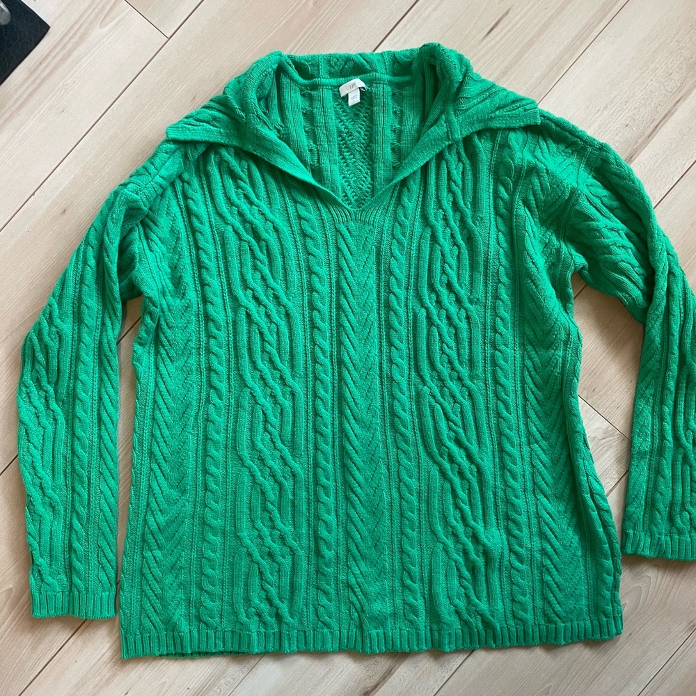 J. Jill Green V-Neck Cable Knit Sweater